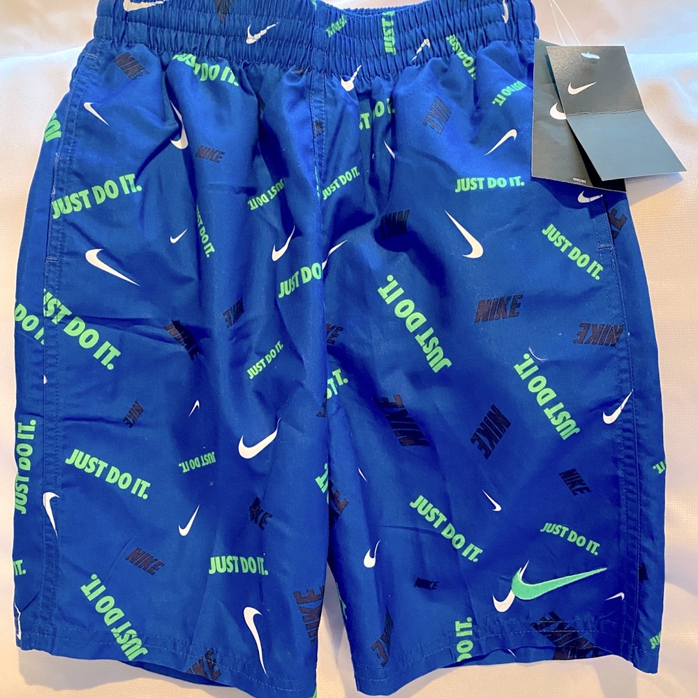 Nike Limited Swim Trunks - Cobalt Blue with Logo Print (Boys Medium)